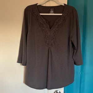 Sonoma Gray Lace Trim Blouse